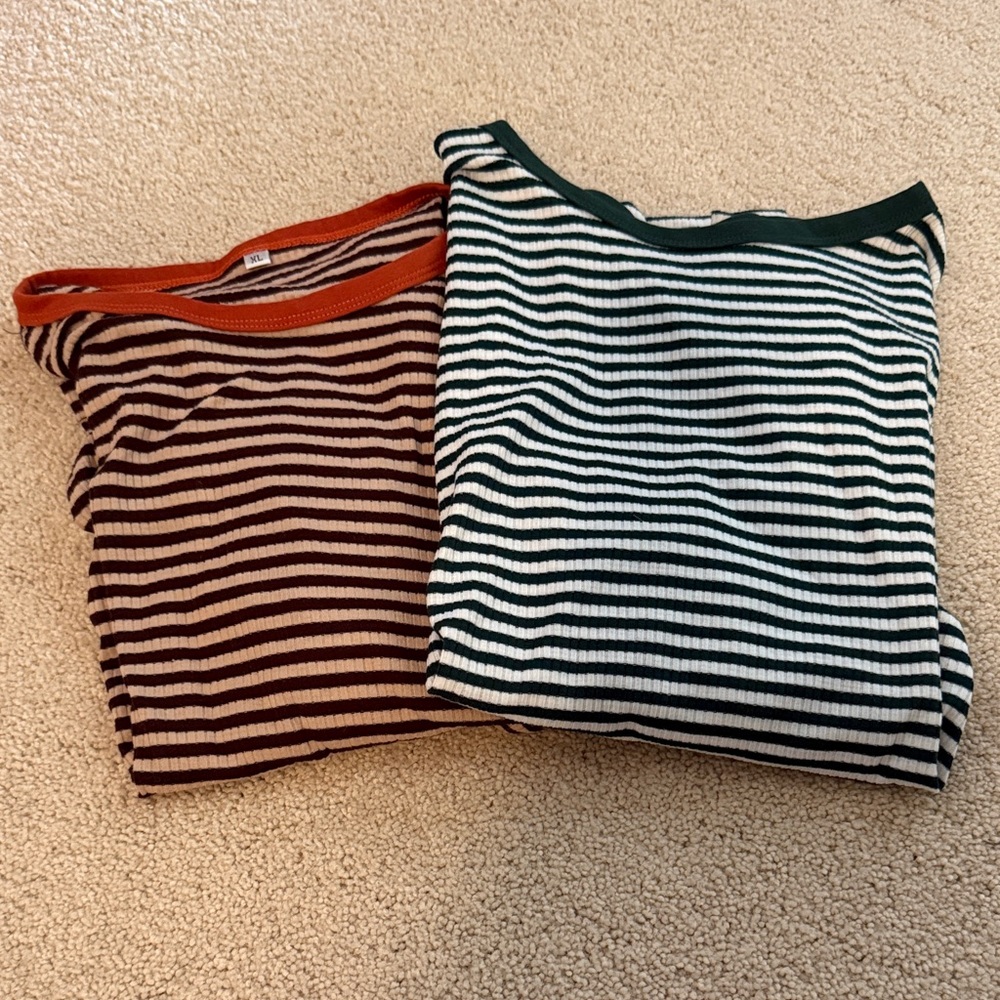 Striped Ribbed Knit Tops - Two-Pack
